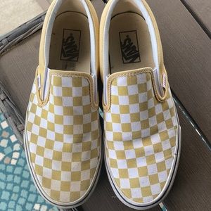 yellow checkered slip on vans